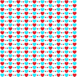 Blue and red hearts on white background