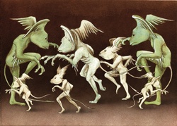 Group of dancing imps