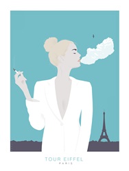 Woman smoking in front of Eiffel tower