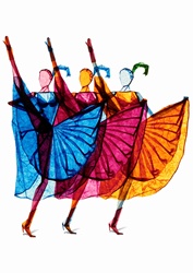 Multicolored tissue paper can can dancers in a row