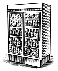 Various drinks in large refrigerator