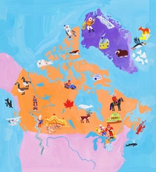 Illustrated map of Canada and Greenland