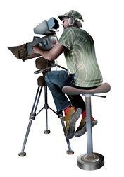 Camera operator sitting on stool
