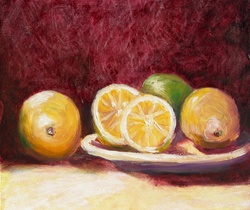 Still life with lime and oranges
