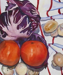 Vegetables on striped fabric