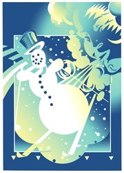 Snowman skiing against blue background