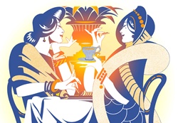 Two women drinking tea