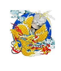 Chinese dragon above globe