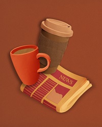 Coffee and tea with newspaper by Gail Armstrong