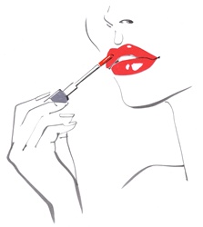 Close up of beautiful woman applying red lipstick