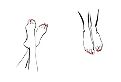 Women's feet with red nail polish
