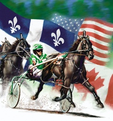 Harness racing and flags in background
