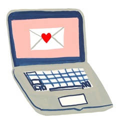 Laptop with envelope with heart icon on screen
