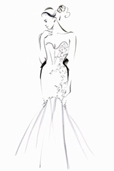 Fashion illustration of model wearing evening gown