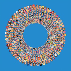 Lots of people's faces in concentric circles
