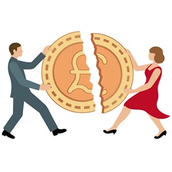 Man and woman sharing pound coin