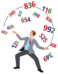 Businessman juggling with colorful numbers