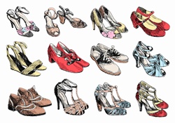 Rows of pairs of women's shoes