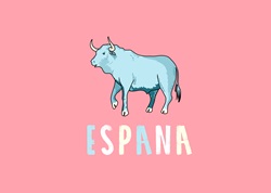 Bull and Espana text on pink background
