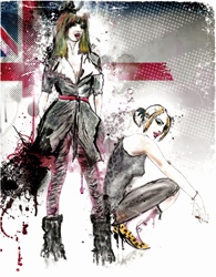 Portrait of fashion models with British flag in background