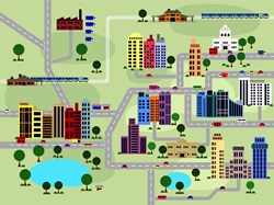 Layout of roads and buildings in city