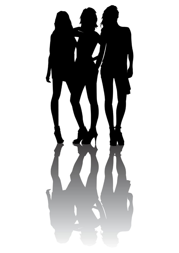Silhouettes of three women