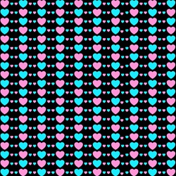 Blue and pink hearts on black background