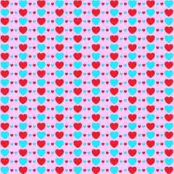 Blue and red hearts on pink background