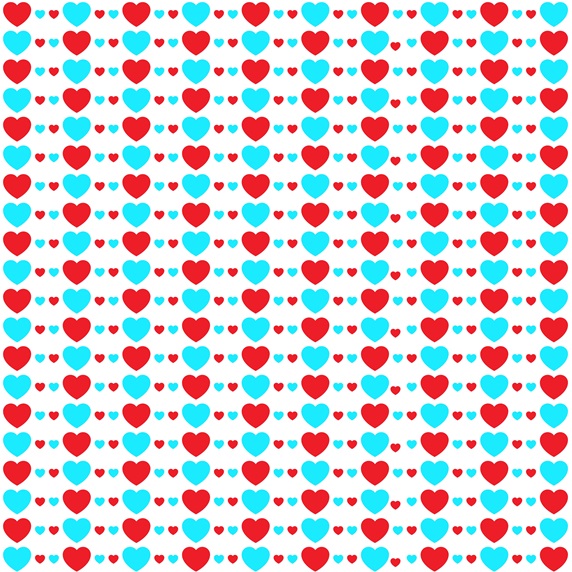 Blue and red hearts on white background