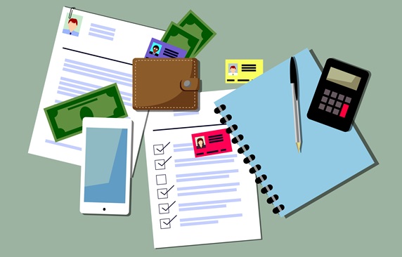Documents, money and smart phone