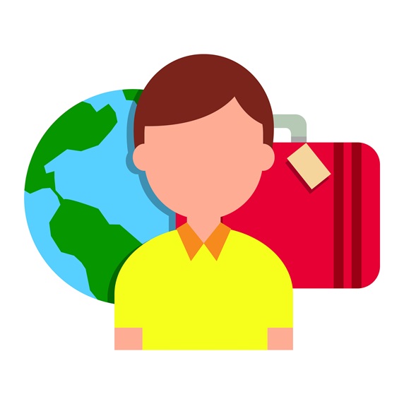 Man with planet Earth and suitcase
