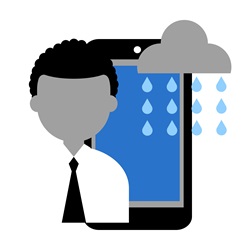 Man with smartphone and rain from cloud