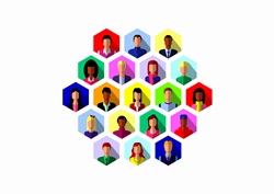 Lots of people connected in hexagon pattern