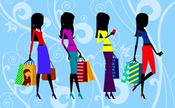 Four women with shopping bags
