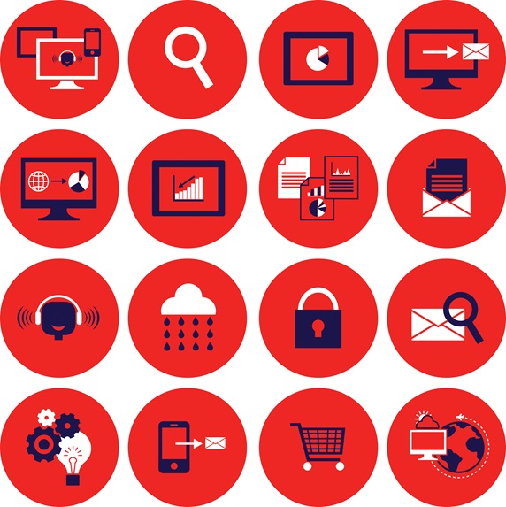 Various computer icons in red circles