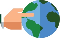 Hand pointing Earth
