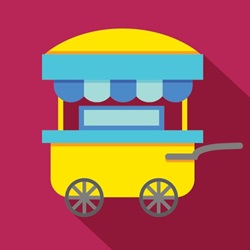 Ice cream cart on colored background