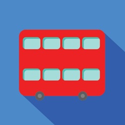 Red Double decker bus on blue background