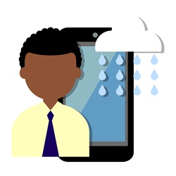 Man with smartphone and rain from cloud