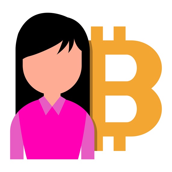 Woman with bitcoin symbol