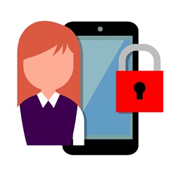 Woman and smart phone with padlock