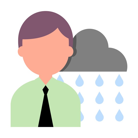 Man with rain falling from cloud