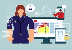 Healthcare, business and science connected by computer technology