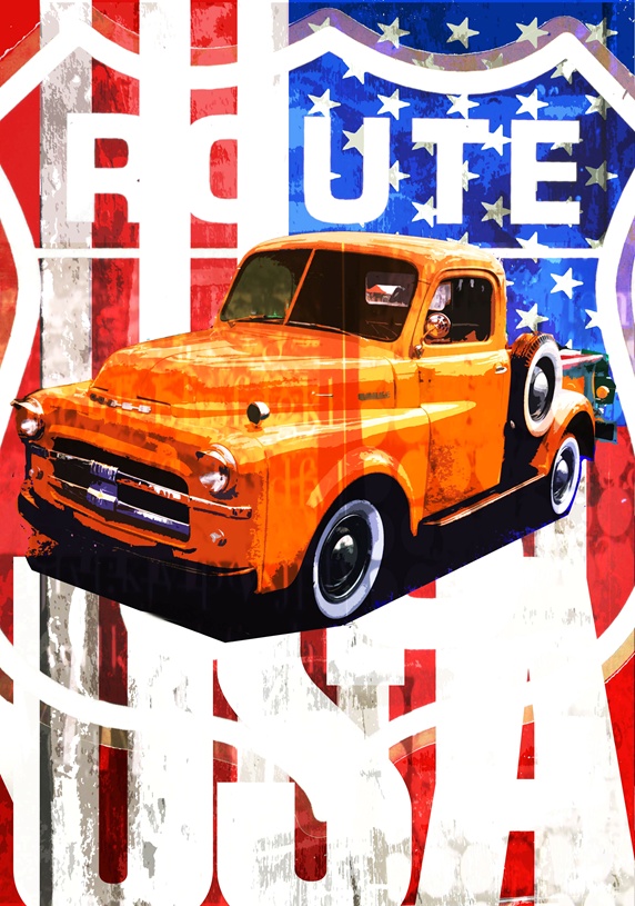 Truck against American flag