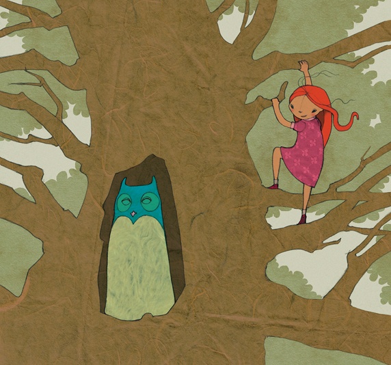 Girl meets owGirl climbing tree watching owl