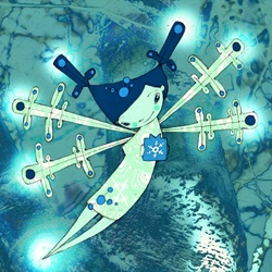 View of fictional character in blue colors