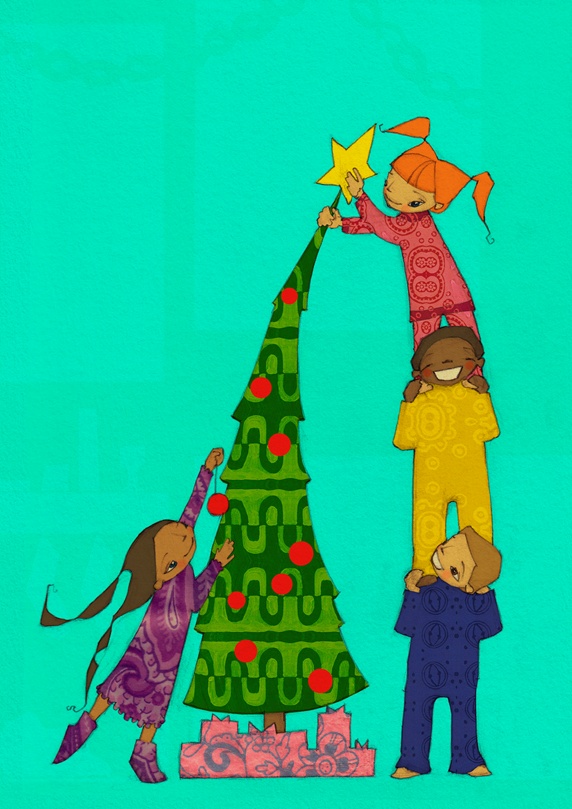 Children decorating Christmas Tree