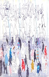 Silhouettes of people in crowd