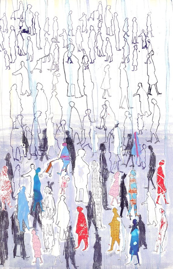 Silhouettes of people in crowd
