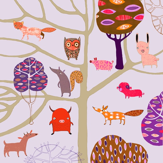 Childhood pattern of countryside animals and trees